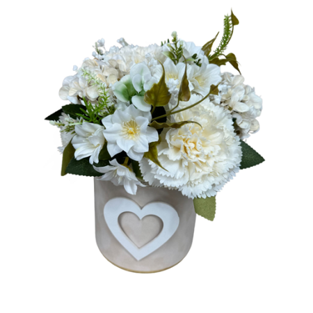 Welurowy flowerbox beżowy z bukietem goździków